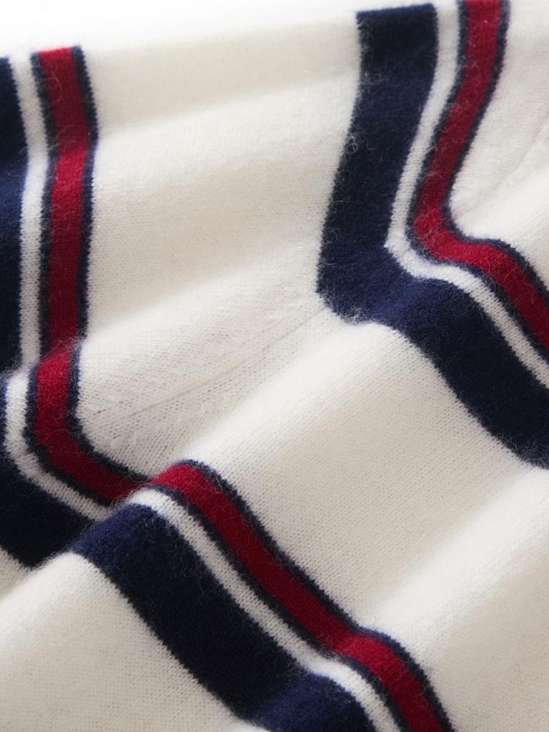 Korean Style Cashmere Puppy Embroidery Striped Crew Neck Sweater Coat for Women - Autumn/Winter Loose Knit Cardigan