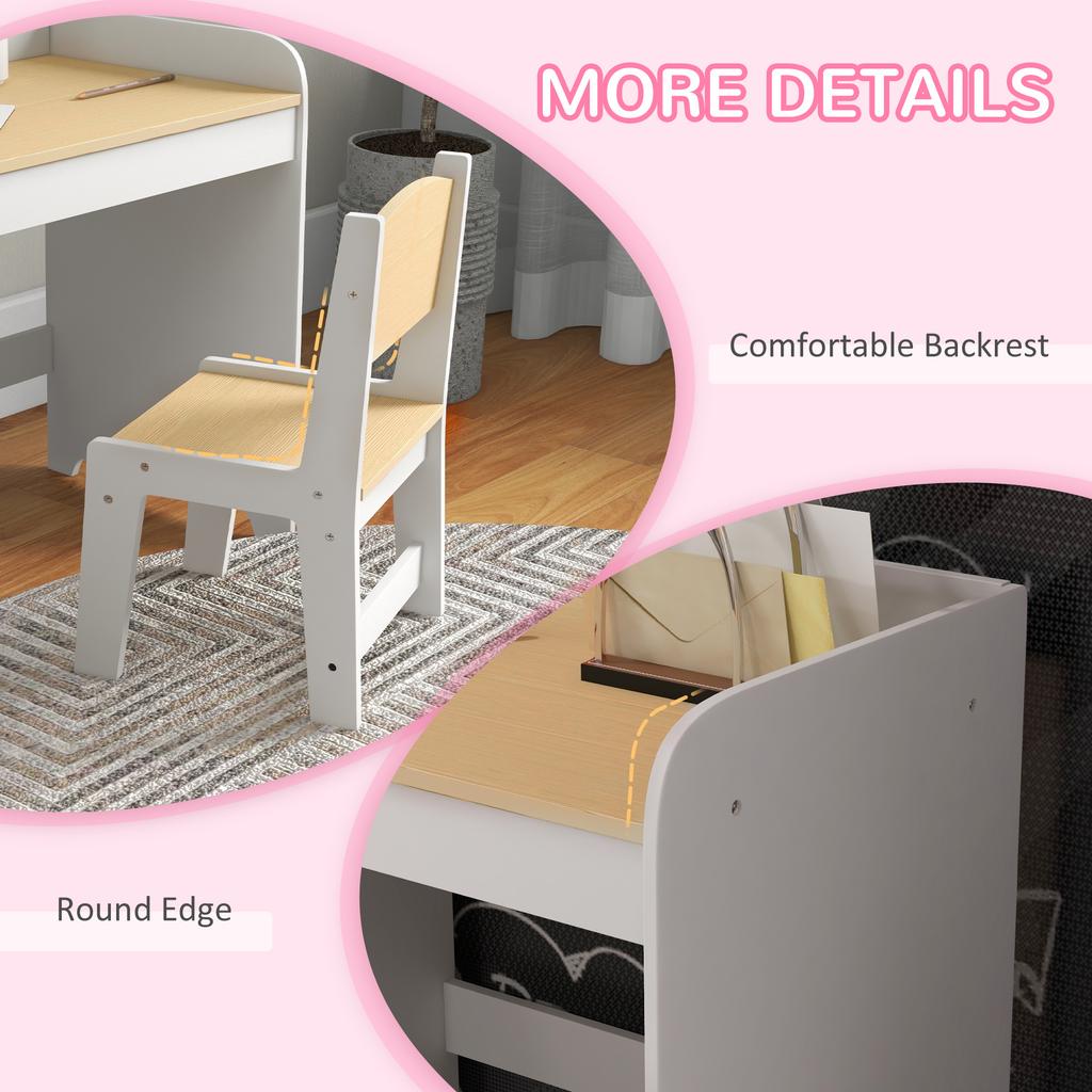 Kids Desk and Chair Set for 3-6 Years with Storage Drawer, Study Table and Chair for Children - White