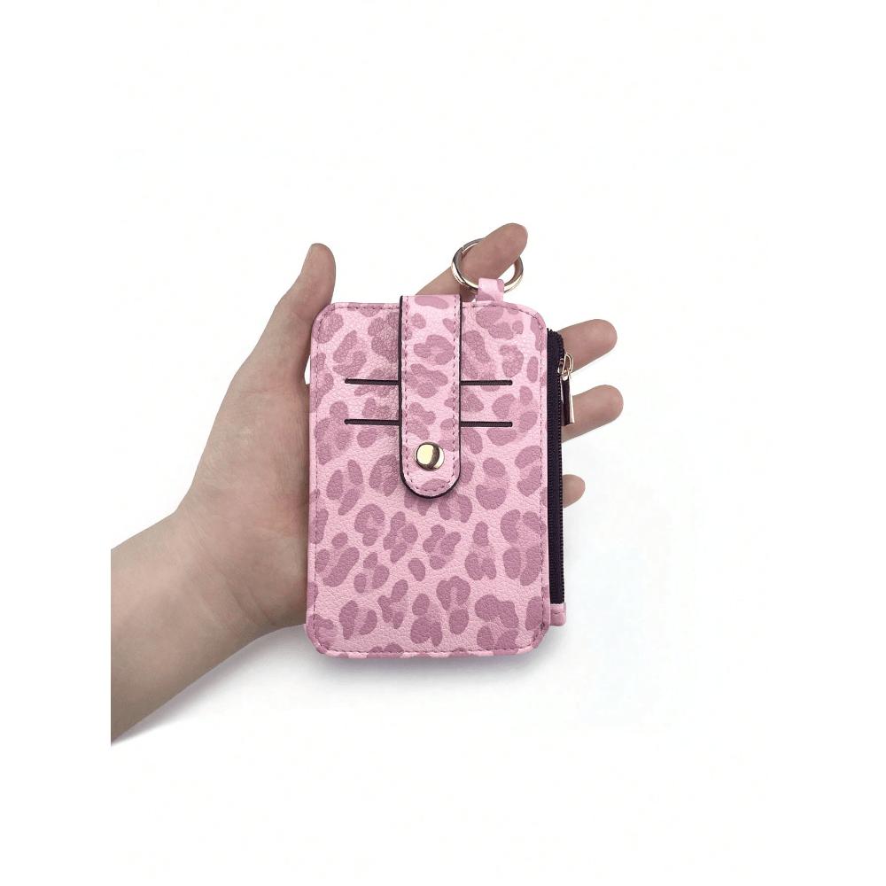 Women's Fashion Leopard Print Cute Mini Cardholder Compact Coin Purse With Removable Key Ring Zipper Wallet With Card Slots For Women Wallet