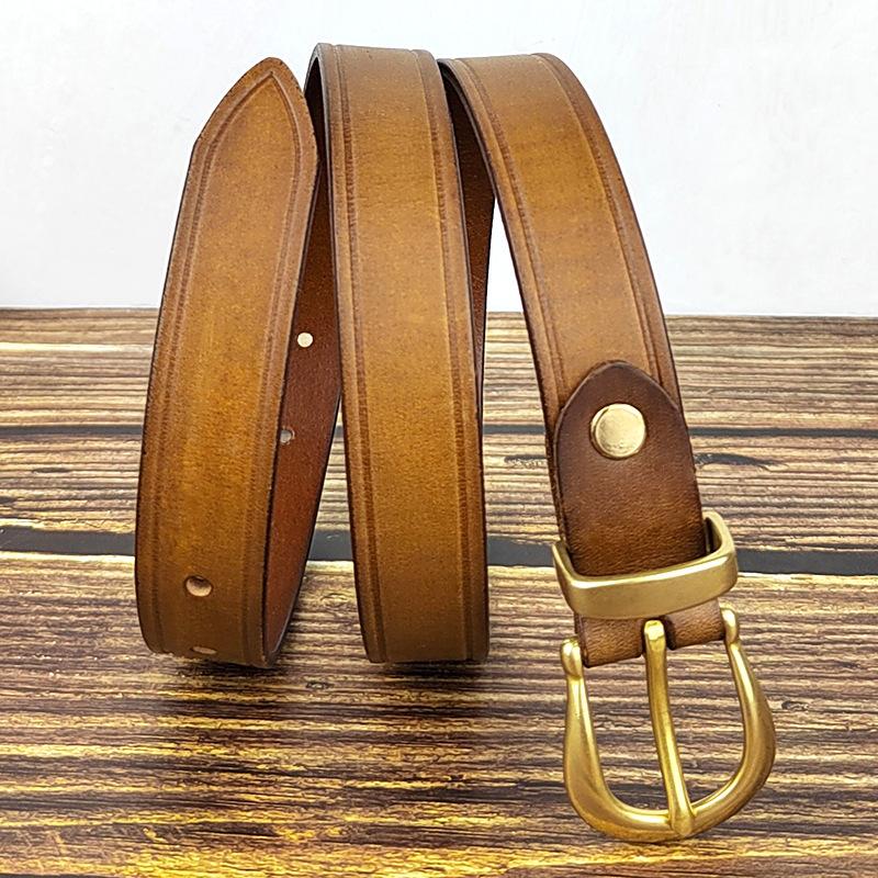 Copper Buckle Belt Women'S Genuine Leather Pin Buckle Fashion First Layer Cowhide Handmade Retro Belt Women'S Simple Thin Belt Tide
