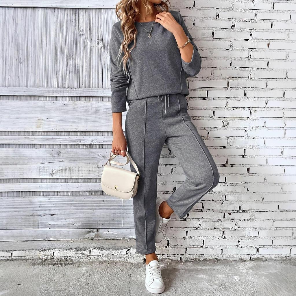 2025 Women's Autumn/Winter European & American Fashion Fleece Sweatshirt and Straight-Leg Pocket Pants Set
