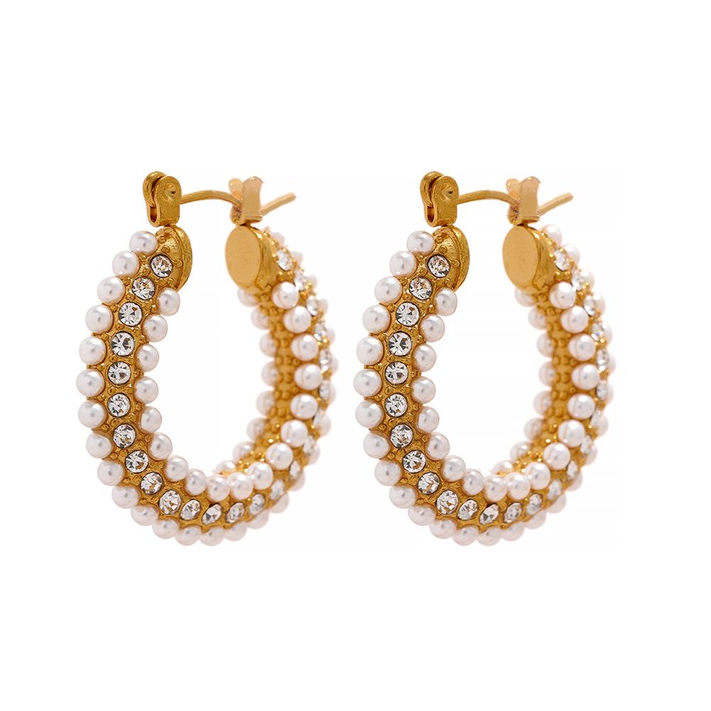 

Yhpup Exquisite Luxury Stainless Steel Imitation Pearls Hoop Huggie Earrings Romantic Elegant Fashion Charm Trendy Chic Jewelry