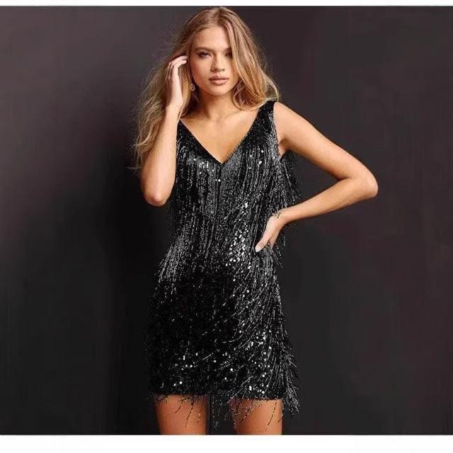 

Low-Cut V-Neck Sexy Tassel Pencil Midi Dress 5XL