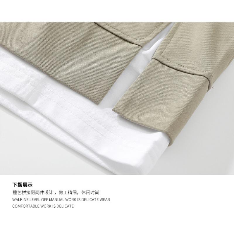Men Turn Down Collar Short Sleeve Polo Shirt Fake Two Piece Raglan Casual Loose Daily Tops
