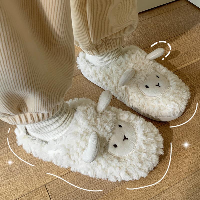 Tecknad Får Dam Hemma Tofflor Plysch Varma Platta Slides Andningsbara Bekväma Halkfria Tofflor Inomhus Utomhus Herr Casual Tofflor