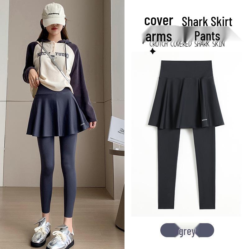 

Women s Versatile Two-Piece Slimming Yoga Leggings with Shark Skirt, Plus Size, Nine-Point Length, Thin Summer Pants L