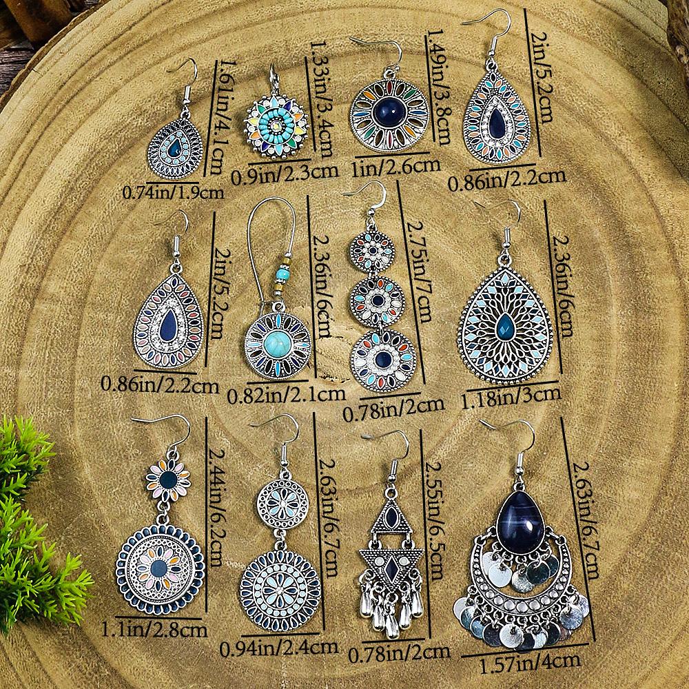 Blue New Alloy Earrings Turquoise Inlaid Bohemian Retro Geometric Round Multi Layered Design Vacation Party Versatile