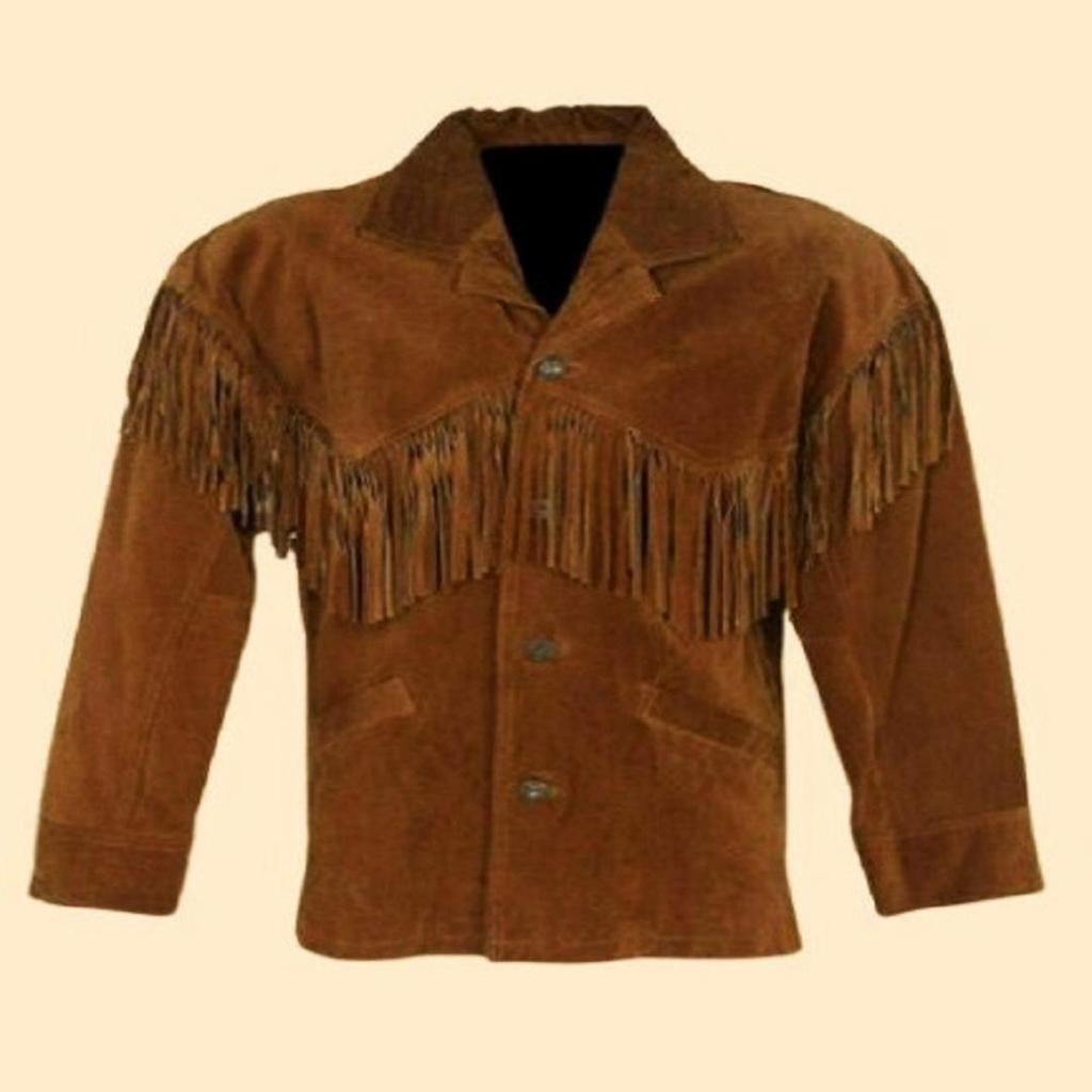 Men's Tan Brown Suede Leather Jacket |Fringe Jacket With Button Closure | Western Cowboy Jacket |Casual Wear Jacket |Best Gift For Him