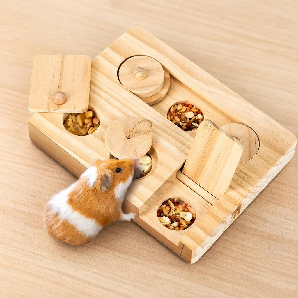 Wooden Hamster Foraging Tray Boredom Breaker Small Pet Toy Smooth Edges