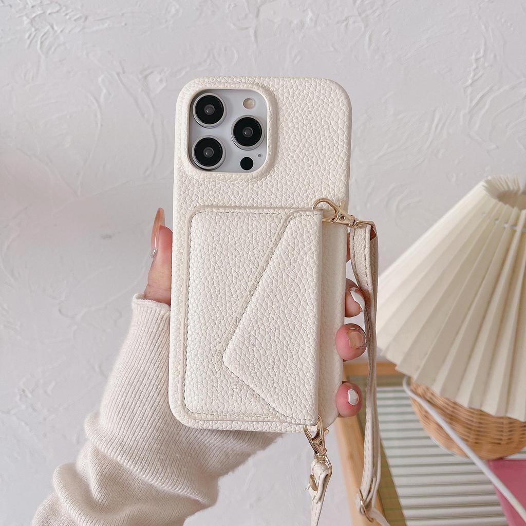 Leather Crossbody Card Holder Case for iPhone 14/16/17 Pro Max - Protective & Stylish Back Cover for Women