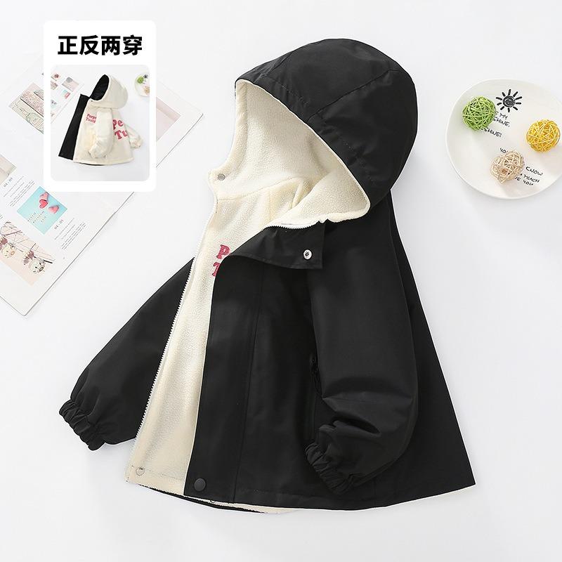 Girls Fleece Lined Reversible Hooded Jacket Kids Children Warm Outerwear