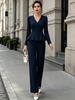 2026 new V-neck linen waist lotus leaf pendulum set European and American commuter long-sleeved two-piece set for women