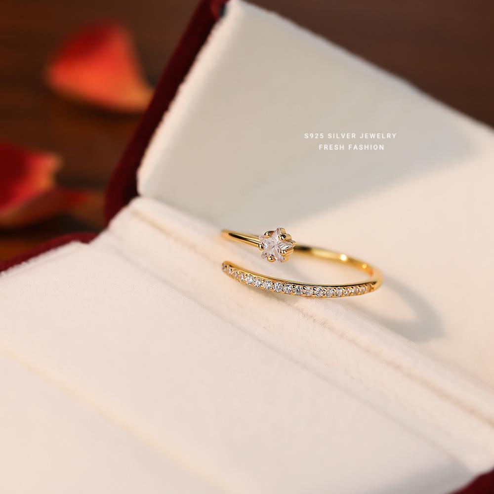 

Women Real 925 Sterling Silver Star CZ Ring Cute Gift for Women Daugther Birthday Jewelry золотой