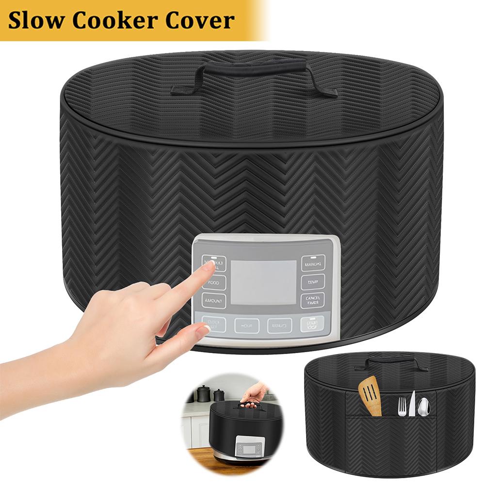 Kitchen Dust Cover Polyester Slow Cooker Cover with Pocket and See Through Window Appliance Dust Cover for 6/7/8L Slow Cooker