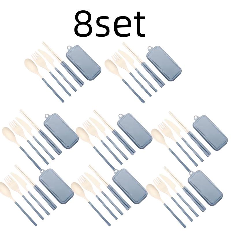 4Pcs Wheat Straw Dinnerware Set Portable Tableware Knife Fork Spoon Chopsticks Set Travel Cutlery Eco-Friendly Utensil Box