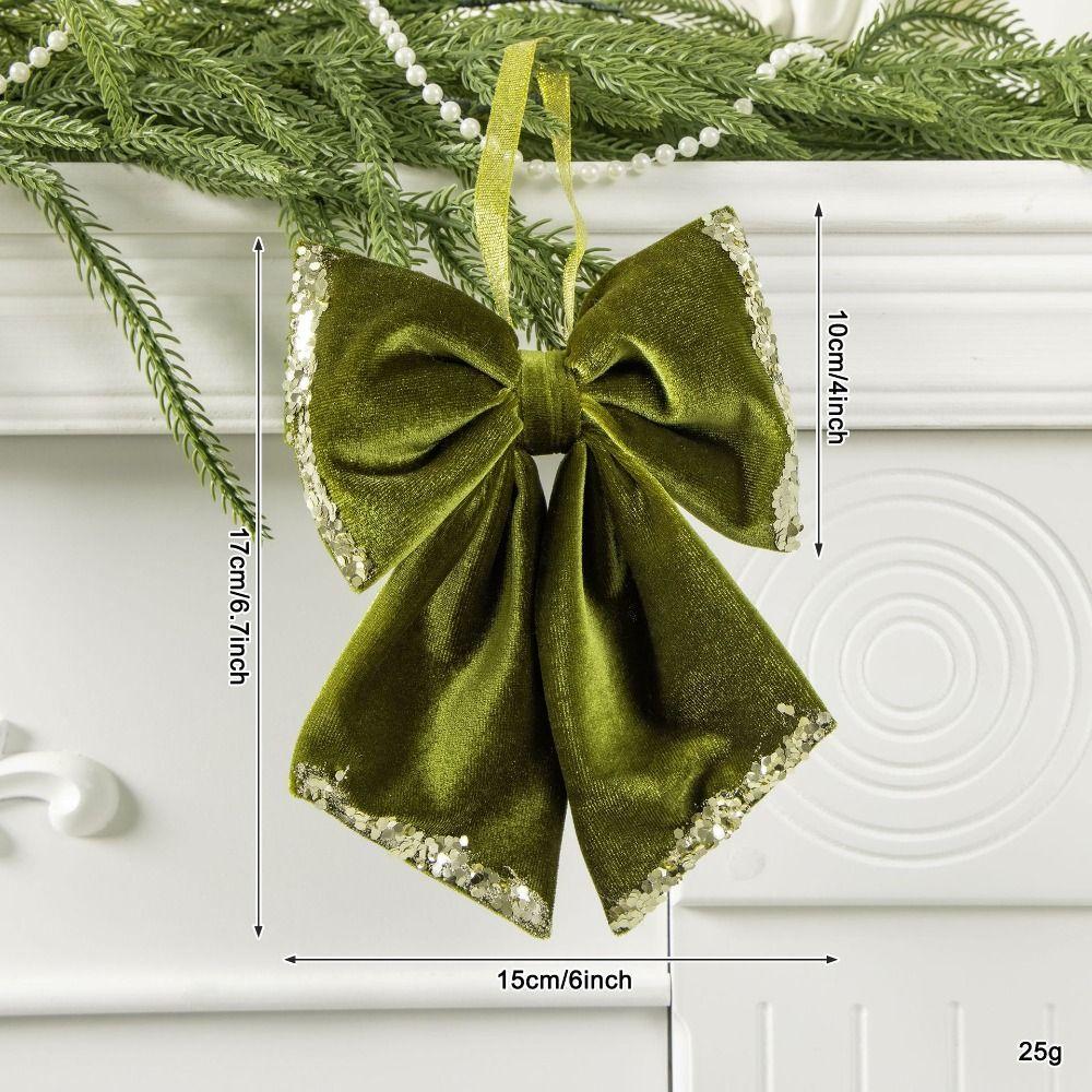 Green Christmas Bowknot Hanging Decoration Sequin Velvet Long Hanging Ribbon Sequin Bowknot Ornament Photo Props Multi-size