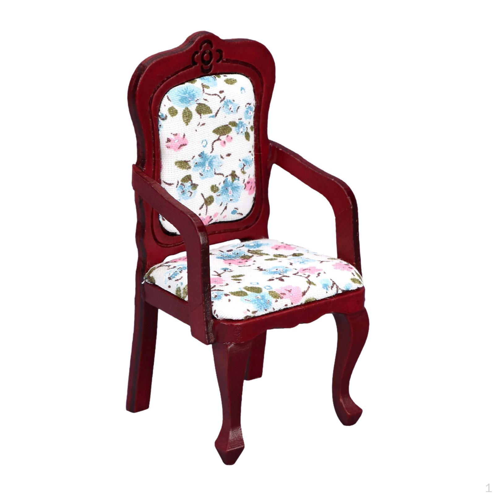 

Модель стула для кукольного домика 1:Симуляционное кресло в масштабе 12, винтажный дизайн для DIY поделок, макетов спальни Red Brown