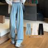 Women's Spring Summer Jeans with Drape Straight Leg Loose Lazy Relaxed Wide Leg Pants