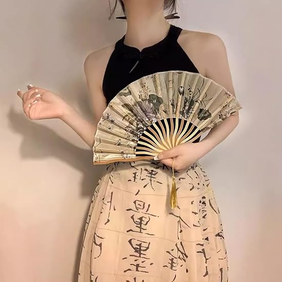 [Dganli] Folding Fan for Women, Luxury, Bamboo, Bamboo Ribs, Japanese Pattern, Lightweight, Japanese