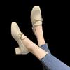 Elegant Womens High Heels with Metal Buckle Loafers Comfortable PU Mid-heel Womens Loafers Casual British Style Oxford Shoes