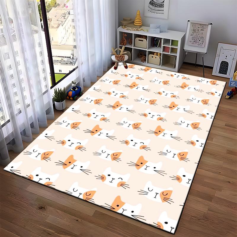 Cute Cartoon Cat Faces Pattern Carpet1Orange and White Design1Soft Pastel Style Suitable for Use As an Anti-slip1 For1room and Bedroom Sofas