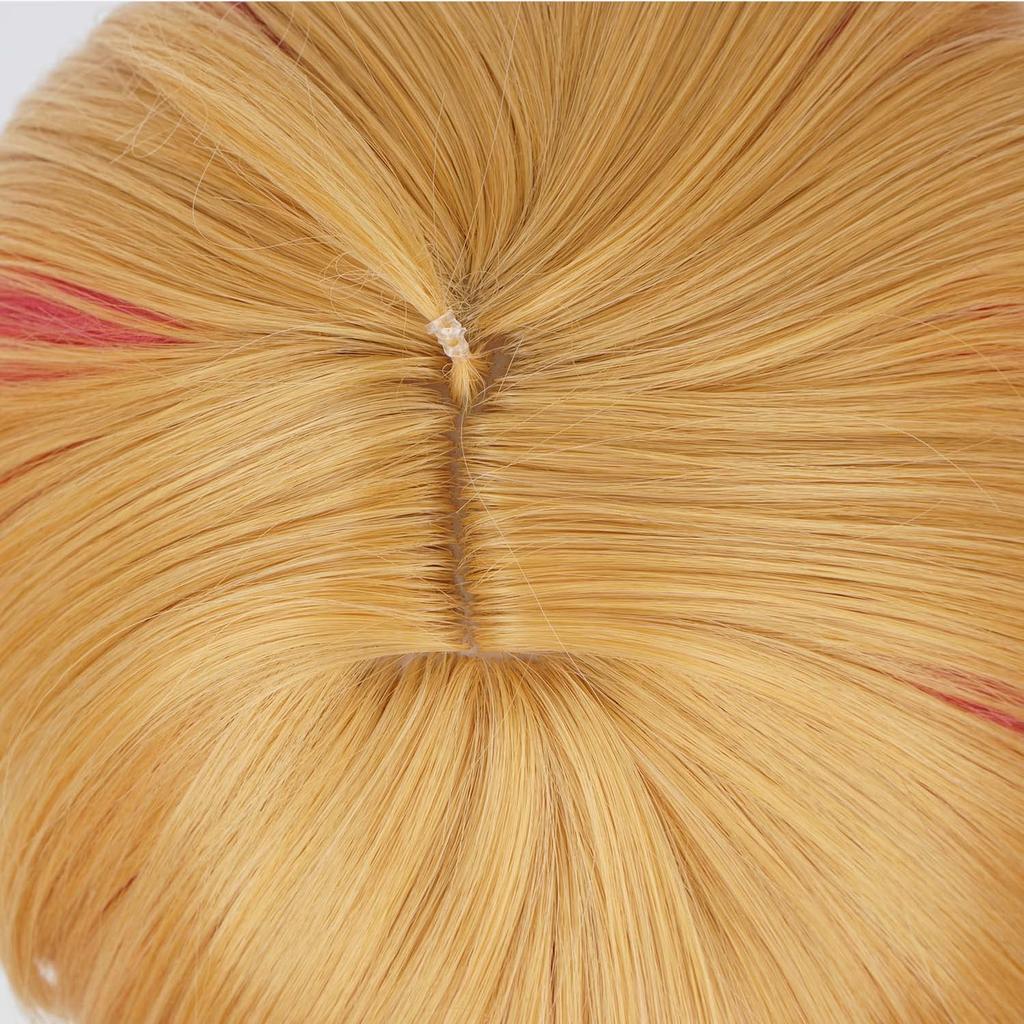 LVMEY Anime Character Cosplay Cream Yellow Pink for Heat Resistant Cosplay Costume Wig Net Perfect for Comic Cultural and School Festivals Wig, Short,