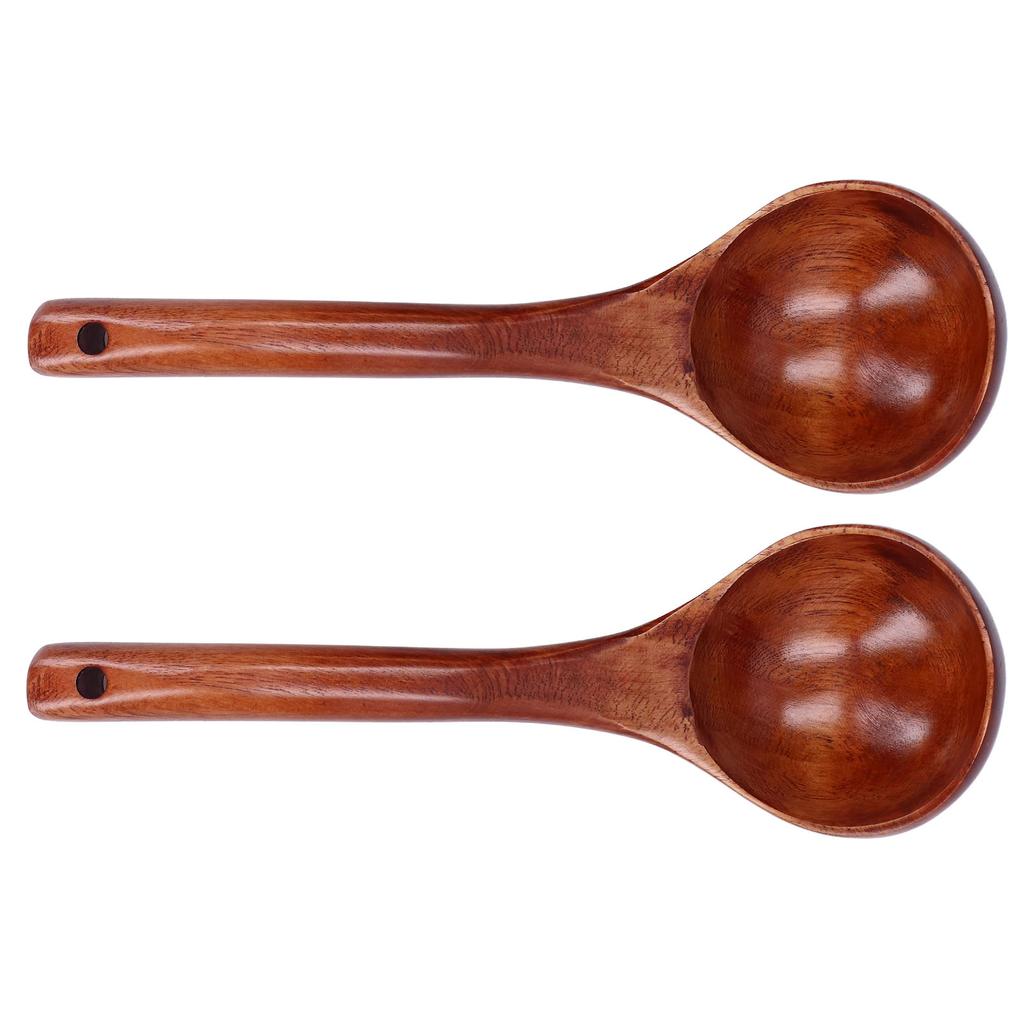 2Pcs Wooden Spoon Wood Scoop Ladle Handle Set Kit for Porridge Coffee Dessert