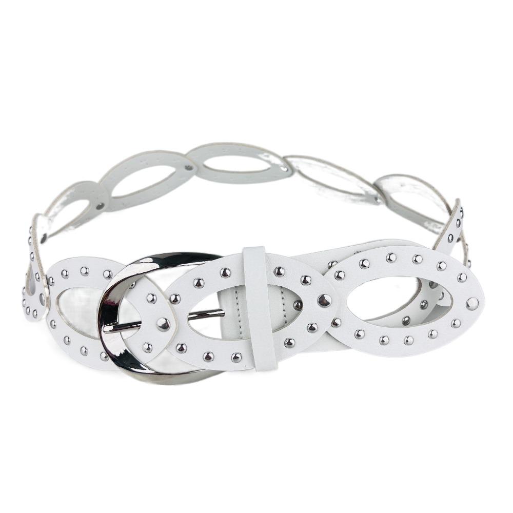 Elliptic Geometry PU Leather Waistbands Hollow Out Rivet Waist Belt  Dress Decoration