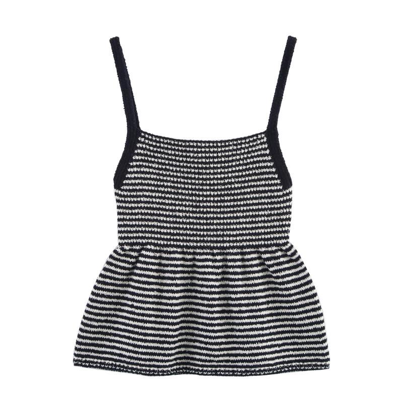 

Spring 2025 Women s European-American Style Striped Knitted Top with Fashionable Short Skirt Hem Medium