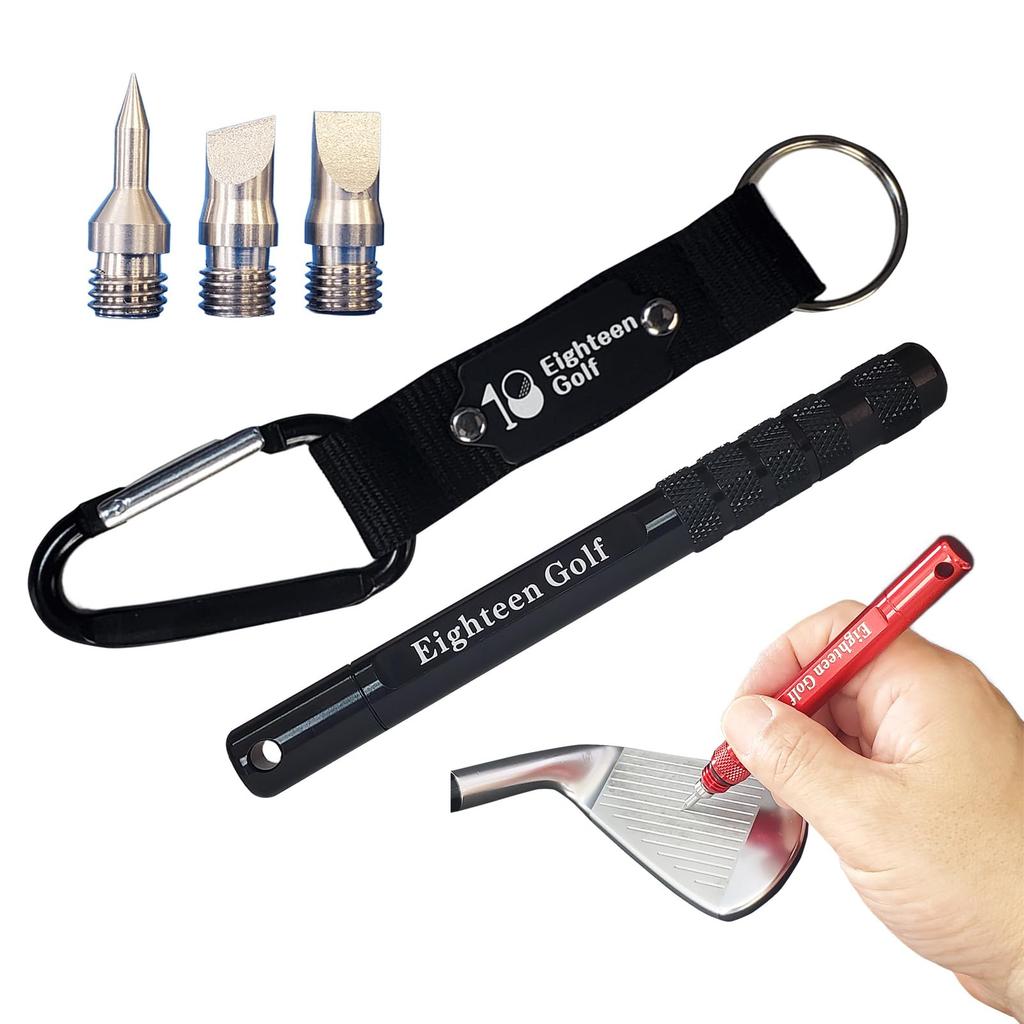 Eighteen Golf Golf Sharpener with 3 Groove Polishing Tool with Retractable Club Groove 3 Types of Groove Cleaner for Irons and Portable and Grip Bits,