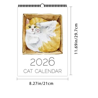 1pc, 2026 Cartoon Hand-Drawn Cat Theme Calendar, 12 Different Designs, Wall Calendar, Birthday, Christmas, New Year Gift