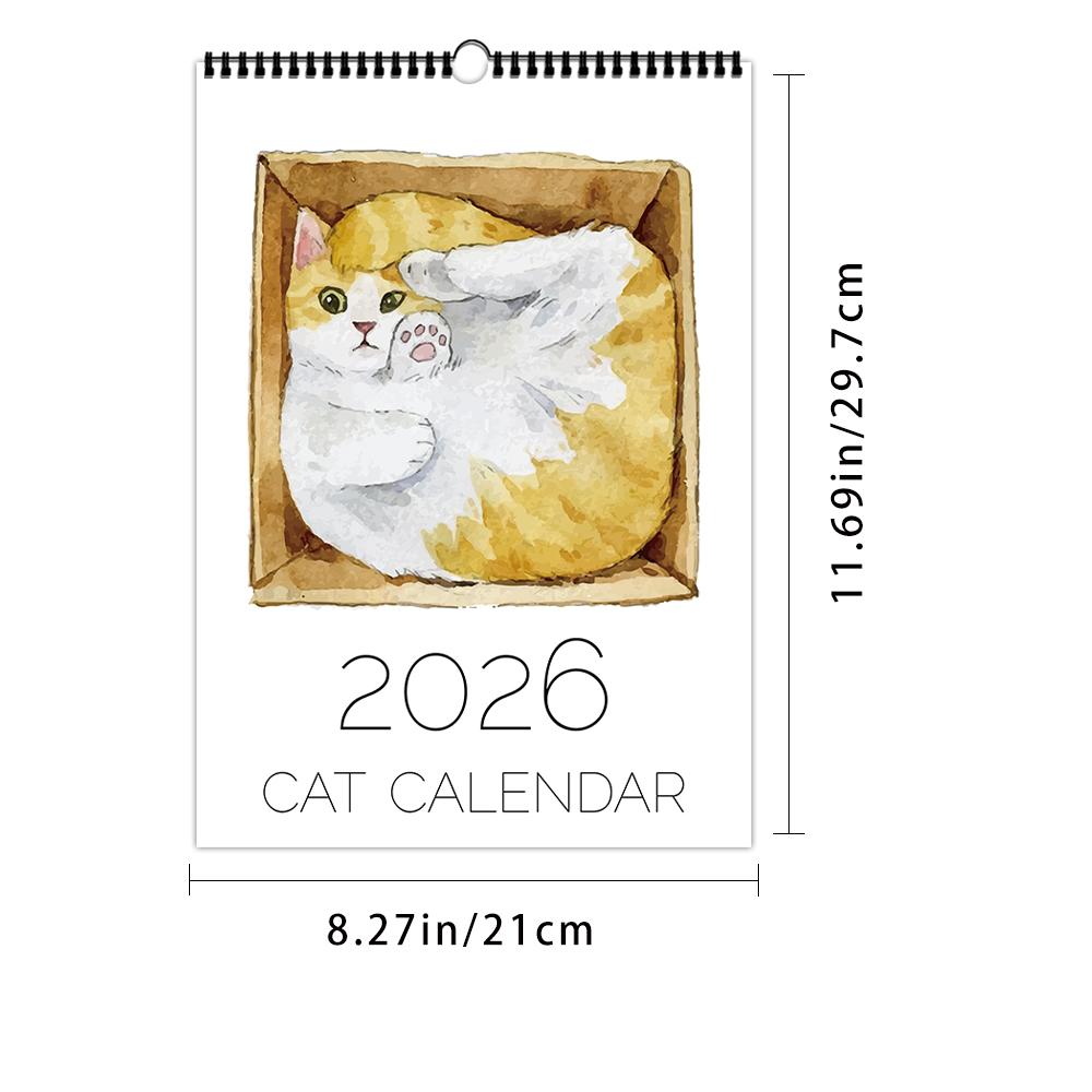 

1pc, 2026 Cartoon Hand-Drawn Cat Theme Calendar, 12 Different Designs, Wall Calendar, Birthday, Christmas, New Year Gift