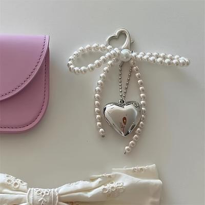 Charming and Elegant Heart-Shaped Metal Silvery Heart with Pearl Bow Pendant Large Size - The Perfect Accessory for A Romantic Valentine's Day