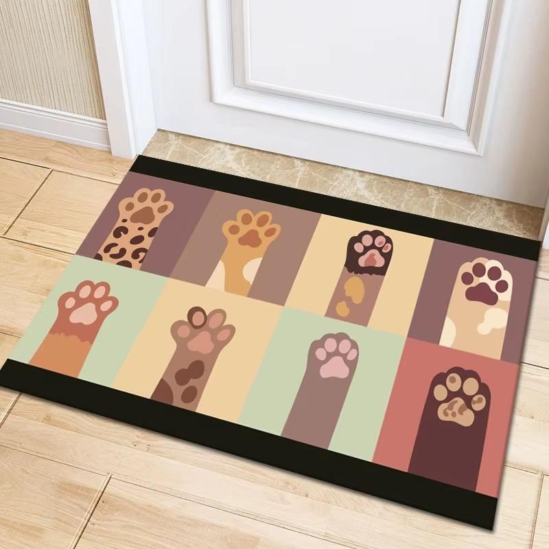 Uroczy Kreskówkowy Zwierzaki Motyw Rybny Wycieraczka z Uroczymi Wzorami Psów Kotów Ryb Miękki Dekoracyjny Dywanik Wejściowy do Domu Wewnątrz