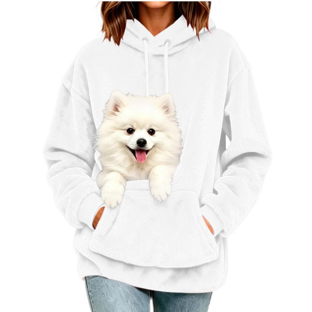 Huvtröja Dam Höst och Vinter Fleece Husdjursficka Med Huva Sweatshirt Rolig Pullover Topp Katt och Hundhållare Bärsele Huvtröjor