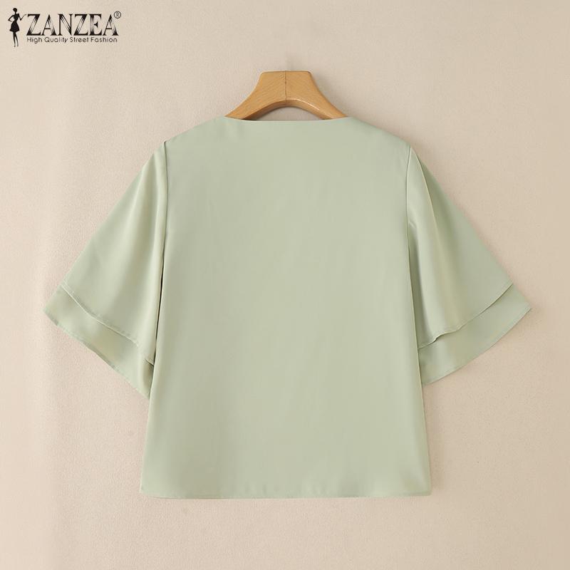 ZANZEA Dámská ležérní halenka s kulatým výstřihem, volánky a polovičním rukávem