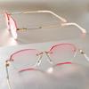 Elegantes Óculos de Leitura Sem Aro com Strass Brilhantes - Gradiente Rosa, Ajuste Confortável +1.0 A +4.0 Ampliação