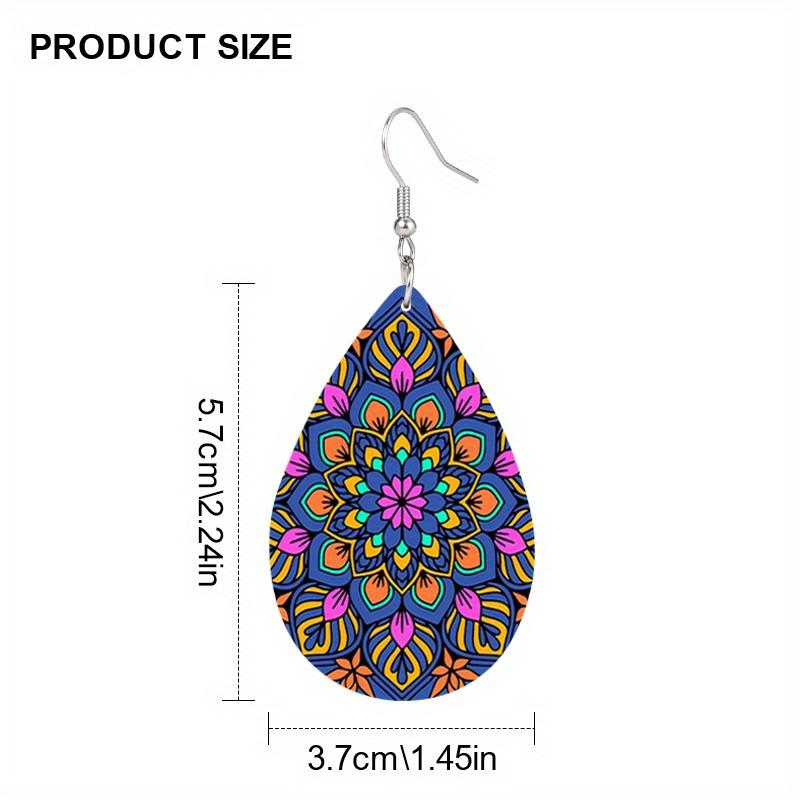 Bohemian Style Colorful Mandala PU Leather Earrings Boho Earrings Trendy Female Earrings Elegant Fashion Earrings Christmas Gifts for Women