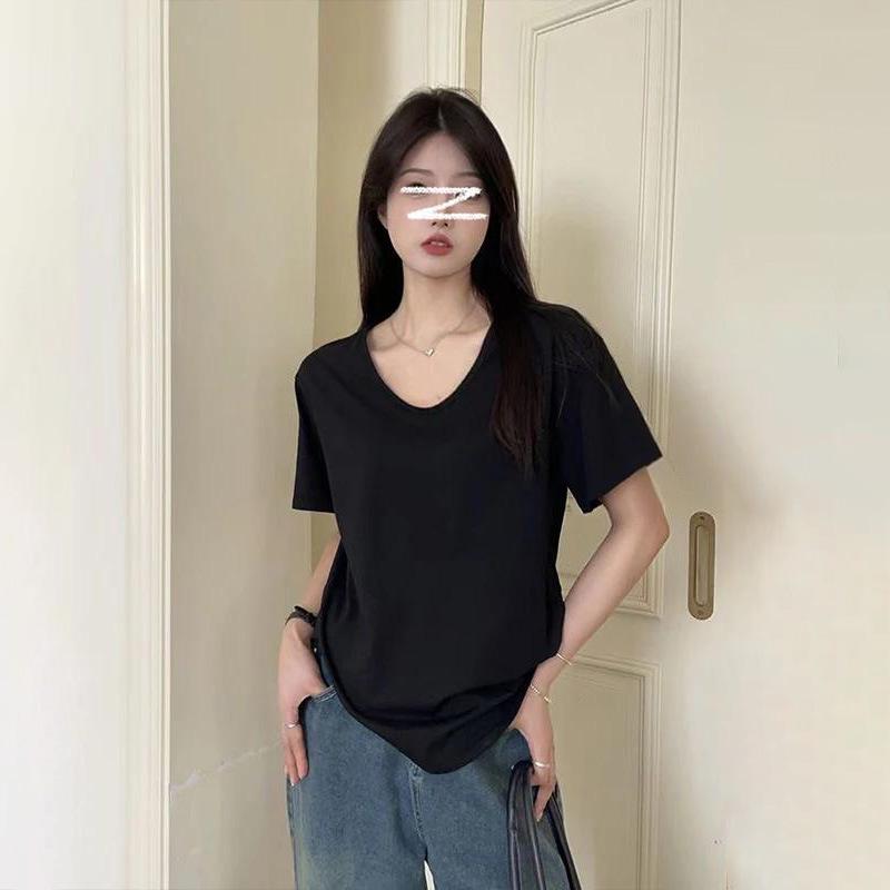 

Женская летняя OOTD Свободная футболка с круглым вырезом и коротким рукавом, стройнящая - Уникальная и стильная. M (91-105 lbs) чёрный