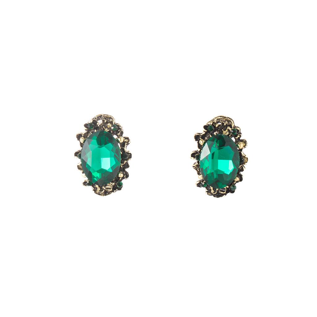 French Court Style Light Luxury Earrings Women'S High-End Sense Retro Green Gem Stud Earrings Temperament Exquisite Earrings