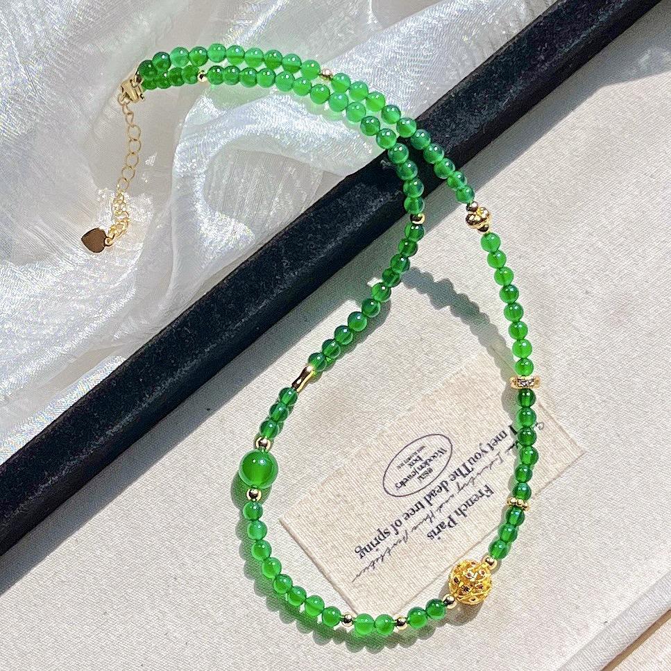 4Mm Natural Ice Clear Emperor Green Green Chalcedony Collarbone Chain Necklace Necklace