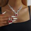 Fashion Ruili Flower Zircon Necklace Earrings Set Female Emerald Gemstone Set Chain Wedding Dress Accessories