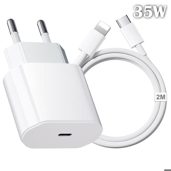 Chargeur Rapide - WENZYLIQUOX - 35W Kit - USB-C Vers Lightning - Câble MFi 2 M - Protection Surtension