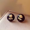 Black three-dimensional rose small fragrant wind stud earrings women's niche temperament earrings new popular retro ear jewelry