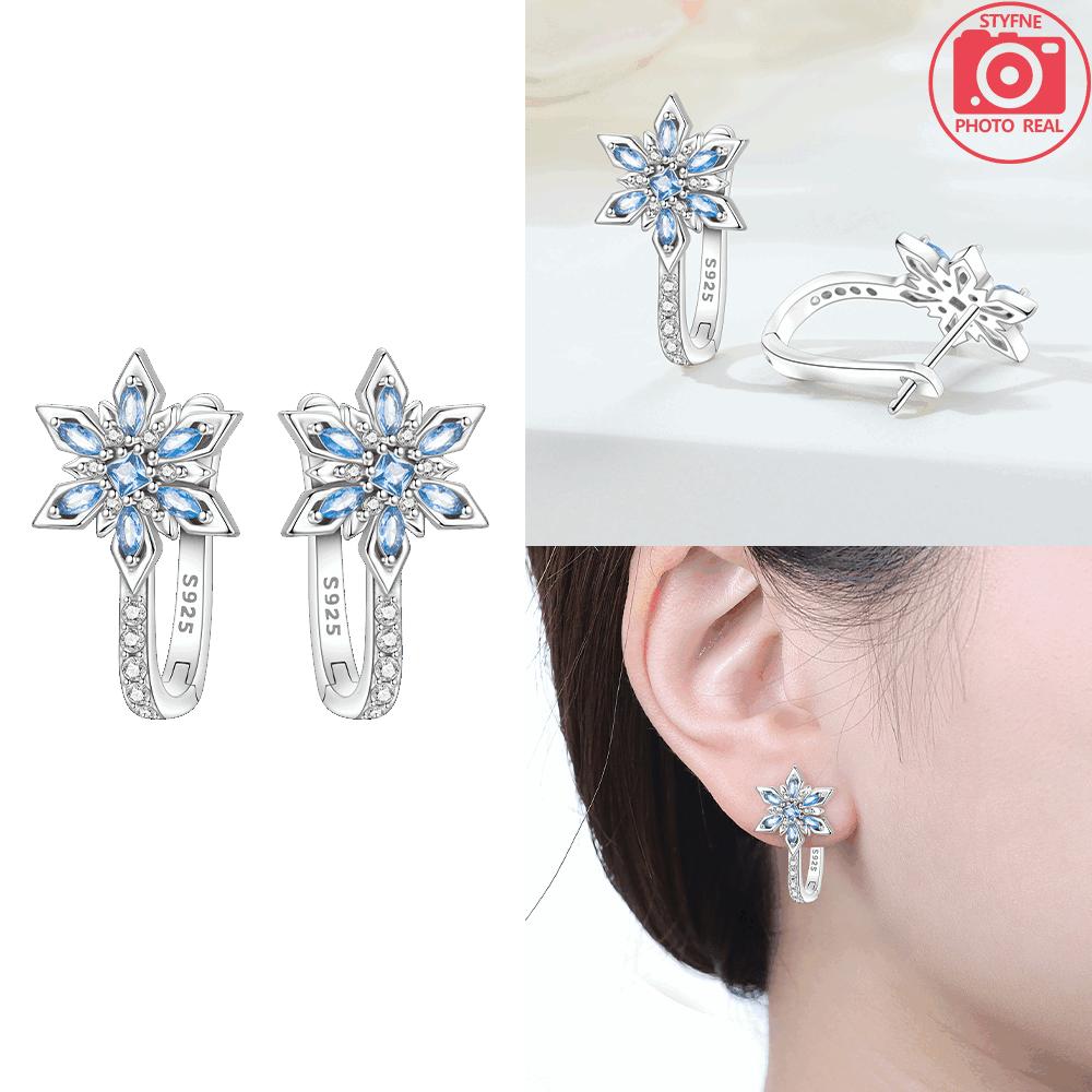 925 Silver Purple Iris Flower Stud Earrings Fringed Tassels Star Heart Earrings Woman's Accessory Jewelry Gift