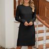 Autumn and winter new sweater women's solid color sexy slim-fitting round neck hip skirt medium and long knitted dress