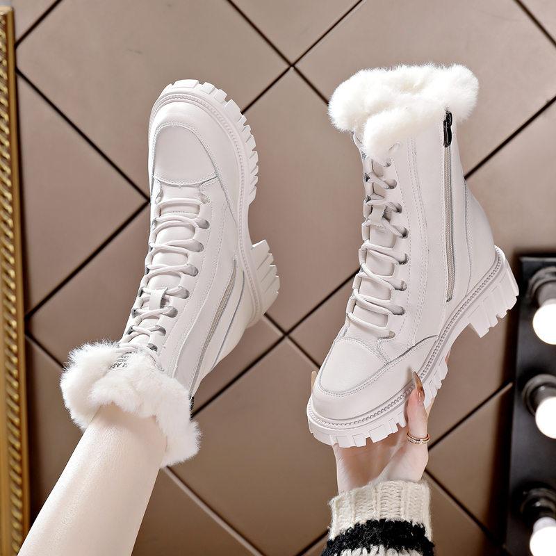 Inner heightening snow boots women's thick-soled casual medium boots fleece thermal cotton boots
