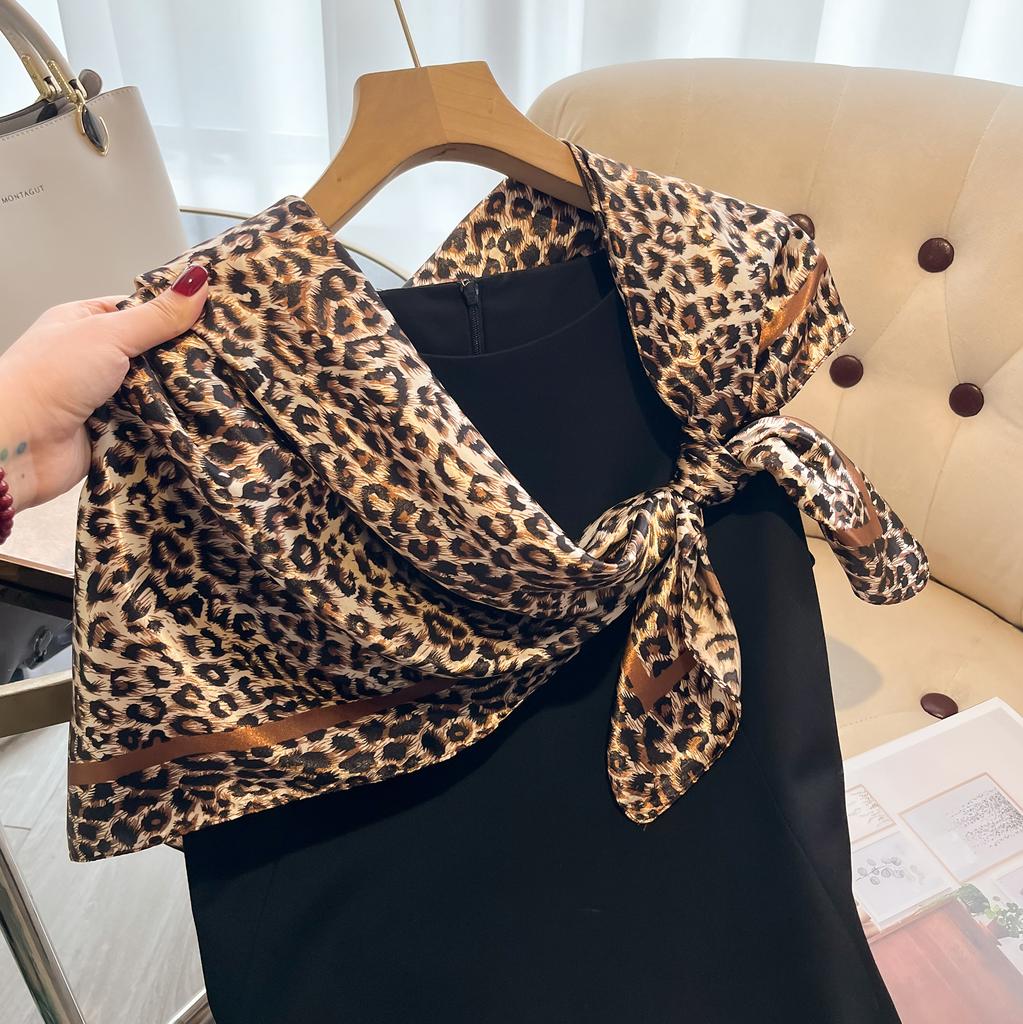 New Luxury Brand Leopard Print Headband Scarf Women Fashion Silk Satin Hair Band Bag Wrist Bandana Neckerhicef Shawl Wraps