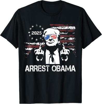 Vtipné tričko s Arrest Obama 2025 Americká vlajka USA Vtipné Unisex tričko