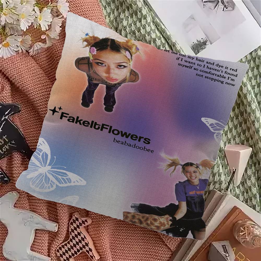 

Singer B-Beabadoobee Pillow Covers Cartoon Sofa Decorative Home Double-sided Printing Short Plush Cute Cushion Cover 12x12Inch